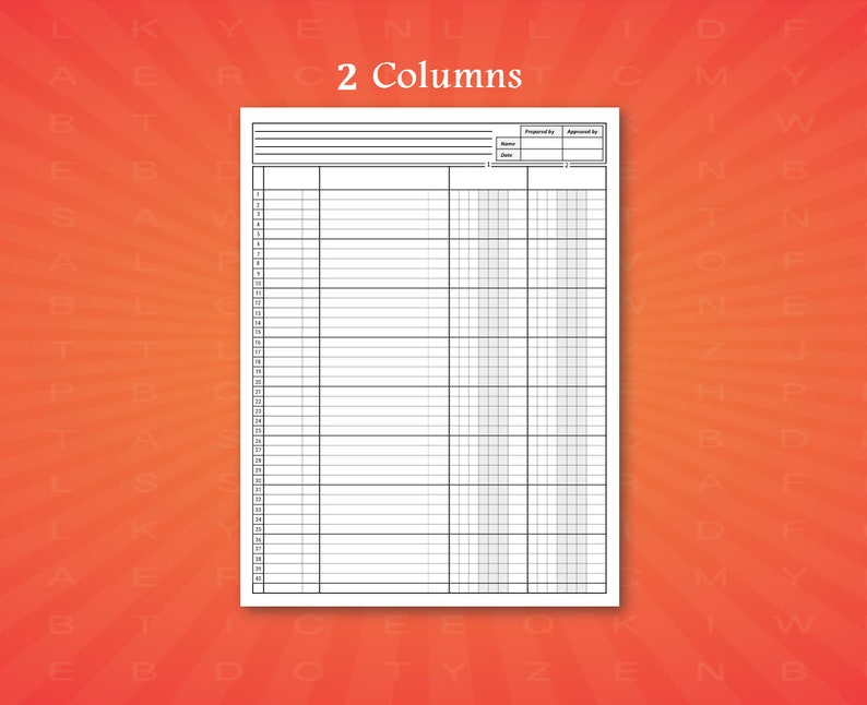 Accounting Ledger Book Column. Printable Columnar Paper. Etsy