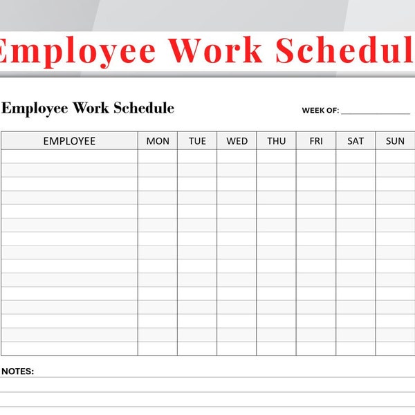 Employee Work Schedule. Employee TimeSheet. Employee Organizer. Weekly Work Schedule. Weekly Staff Shifts. employee scheduling. MS Word/PDF.