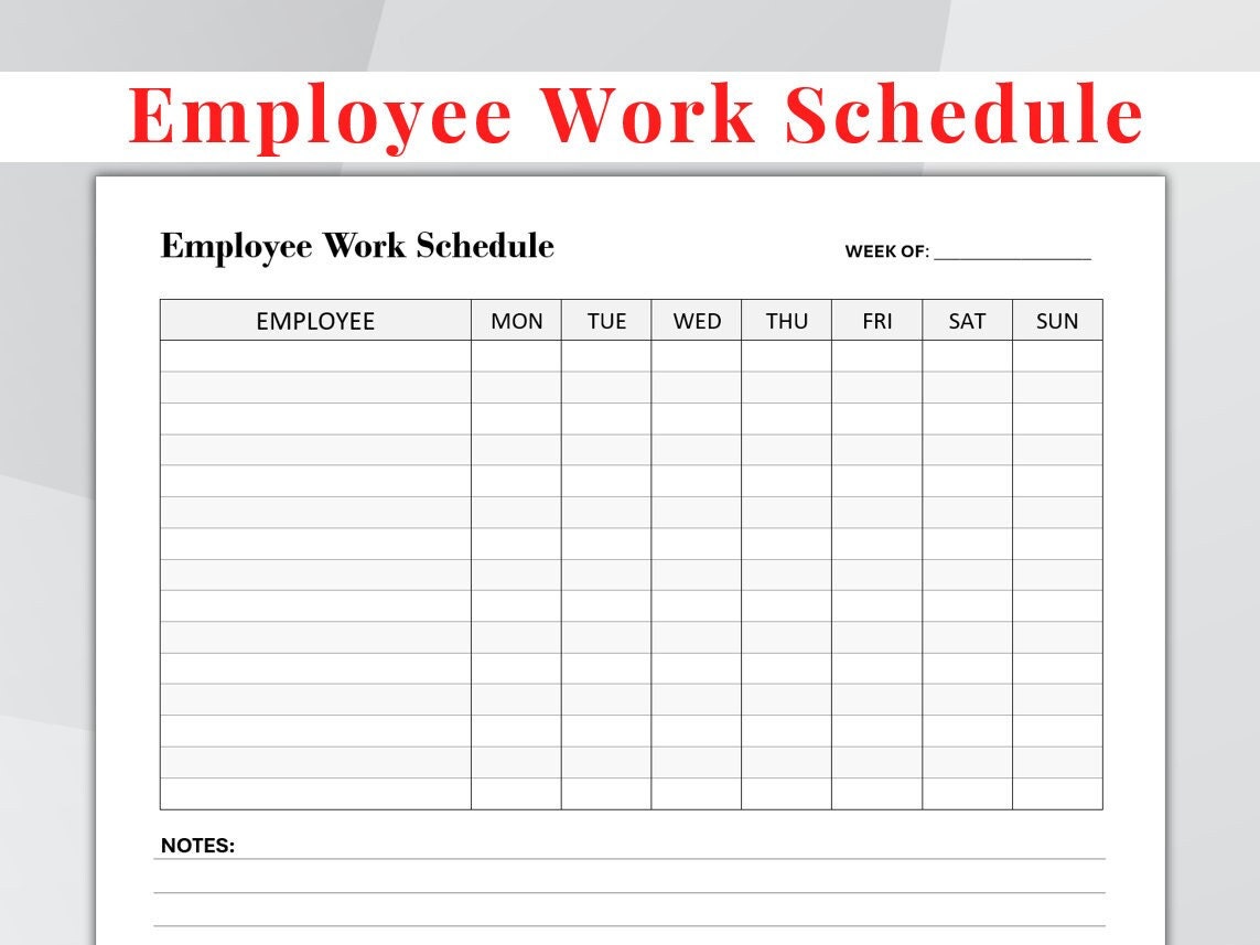 Employee Work Schedule. Employee Timesheet. Employee Organizer. Weekly ...
