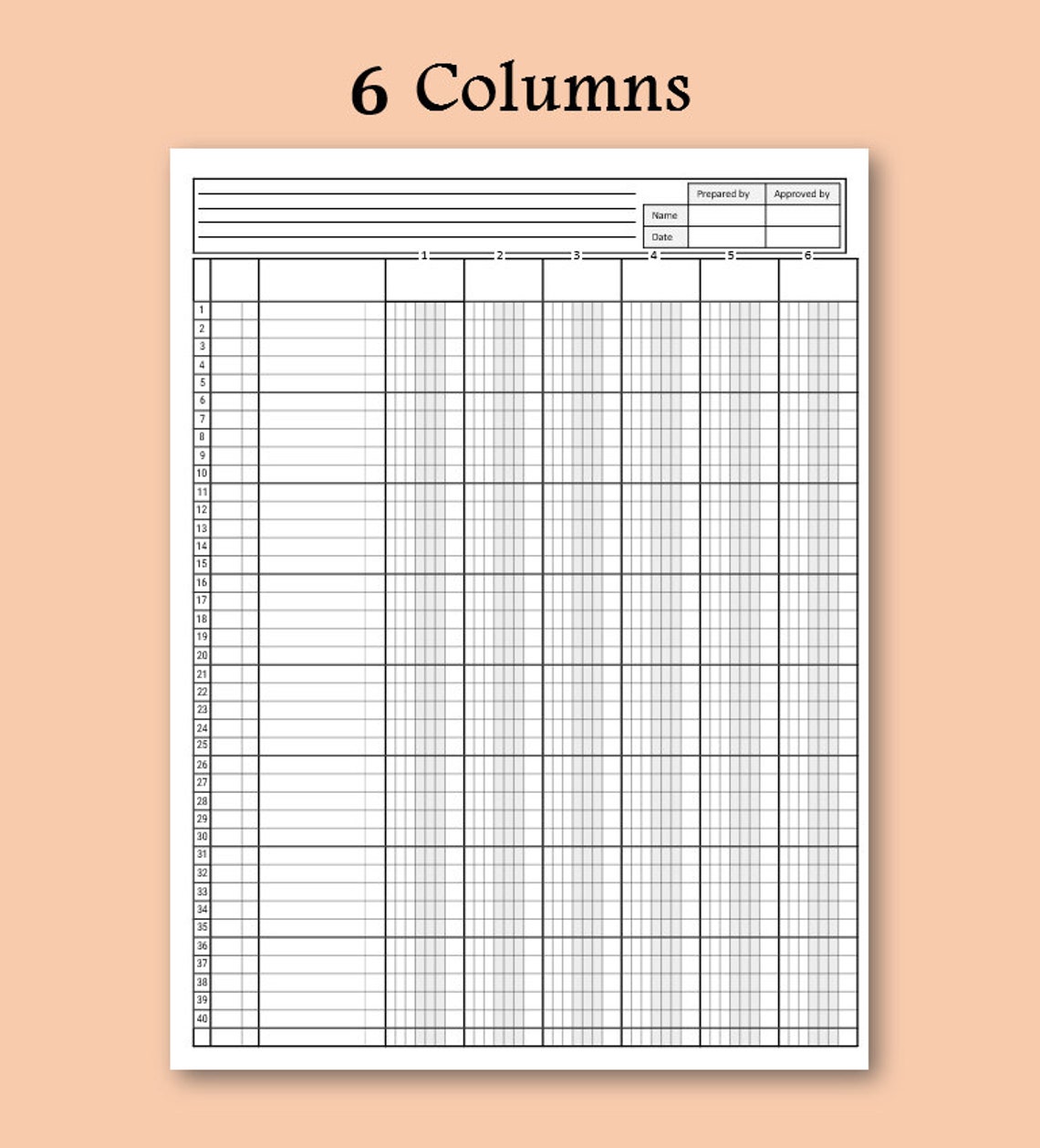 Accounting Ledger Book Column. Printable Columnar Paper. Etsy