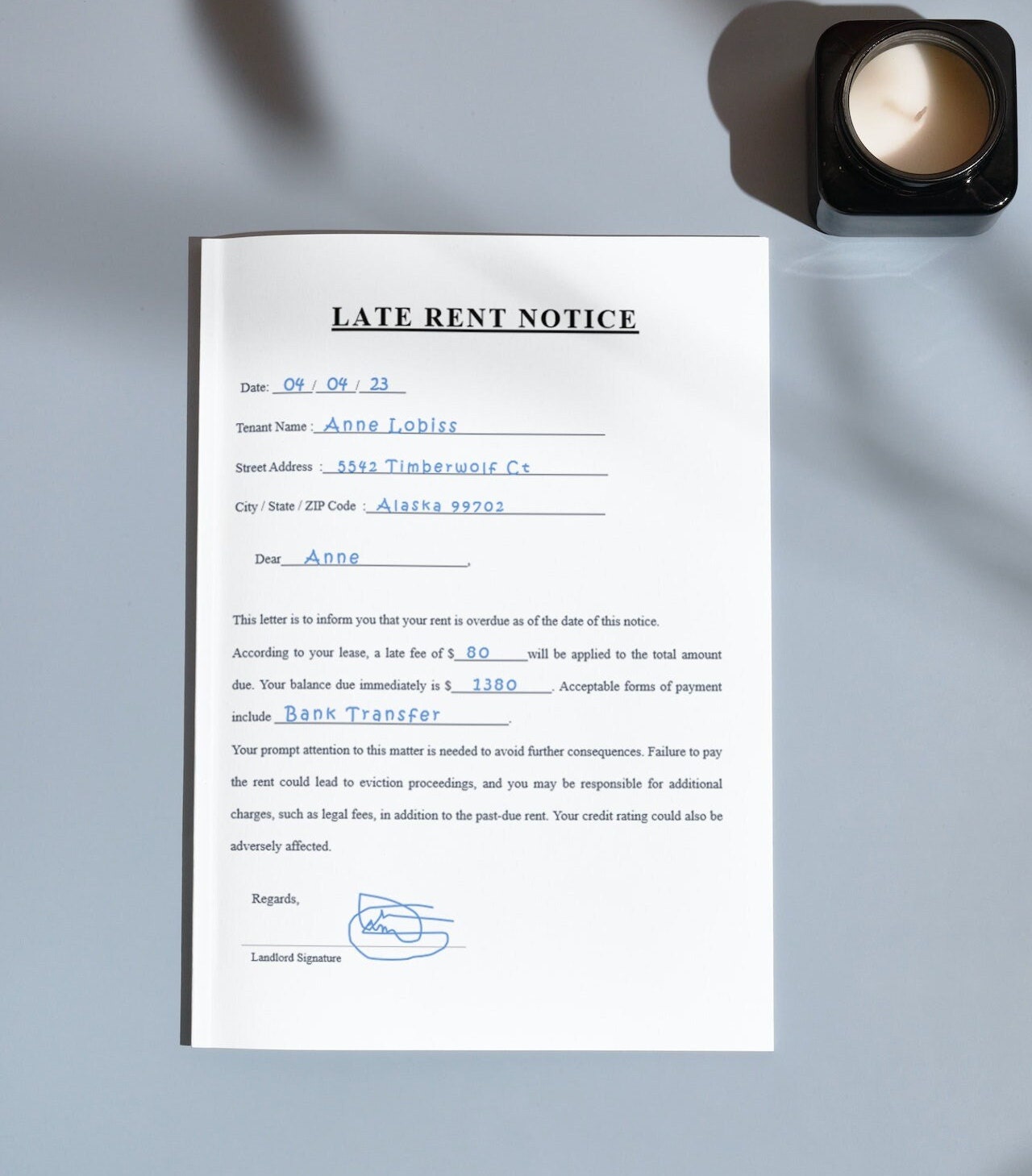 Late Rent Notice Printable Landlord Template Rental Contract Editable Late Rent Payment Form
