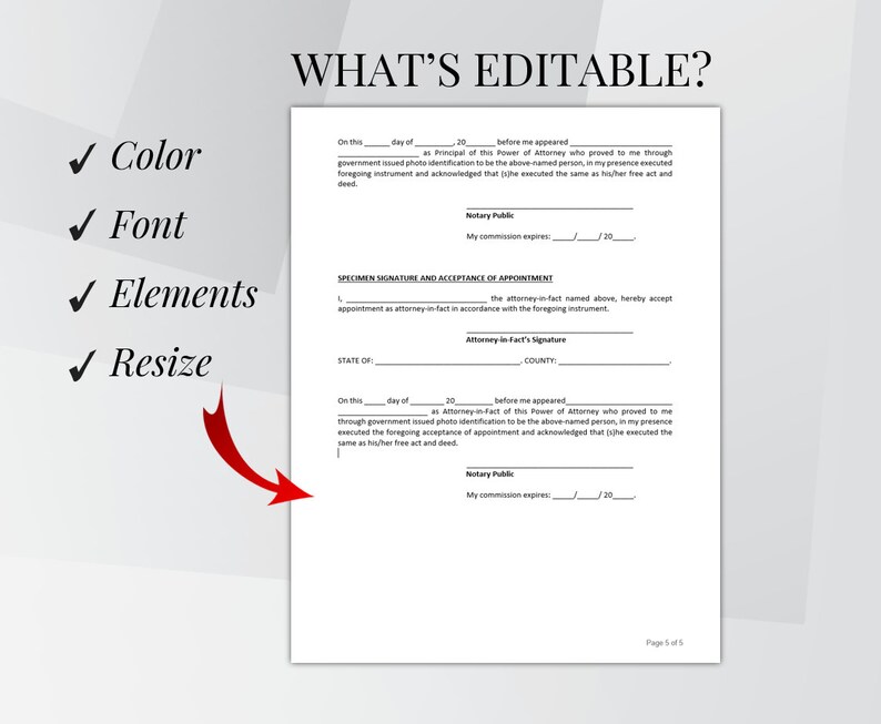 Durable Power of Attorney Template. Editable & Printable Durable Power of Attorney Form. POA Form. Instant Download. image 10