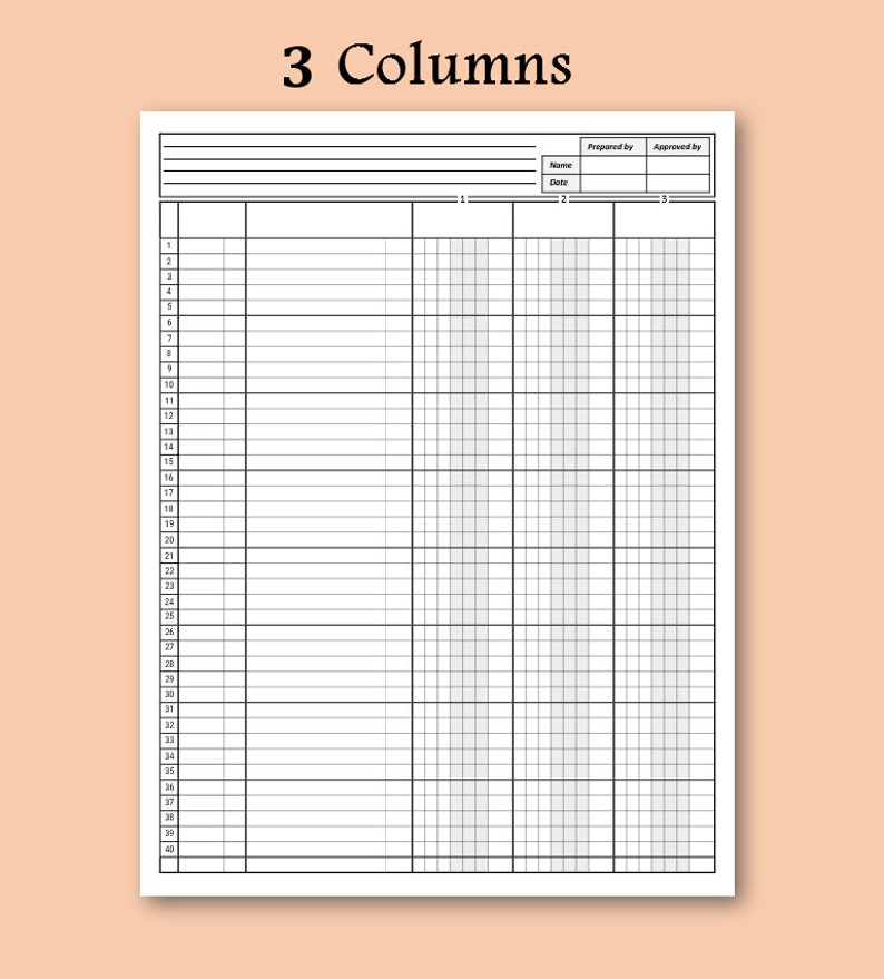 Accounting Ledger Book Column. Printable Columnar Paper. Etsy