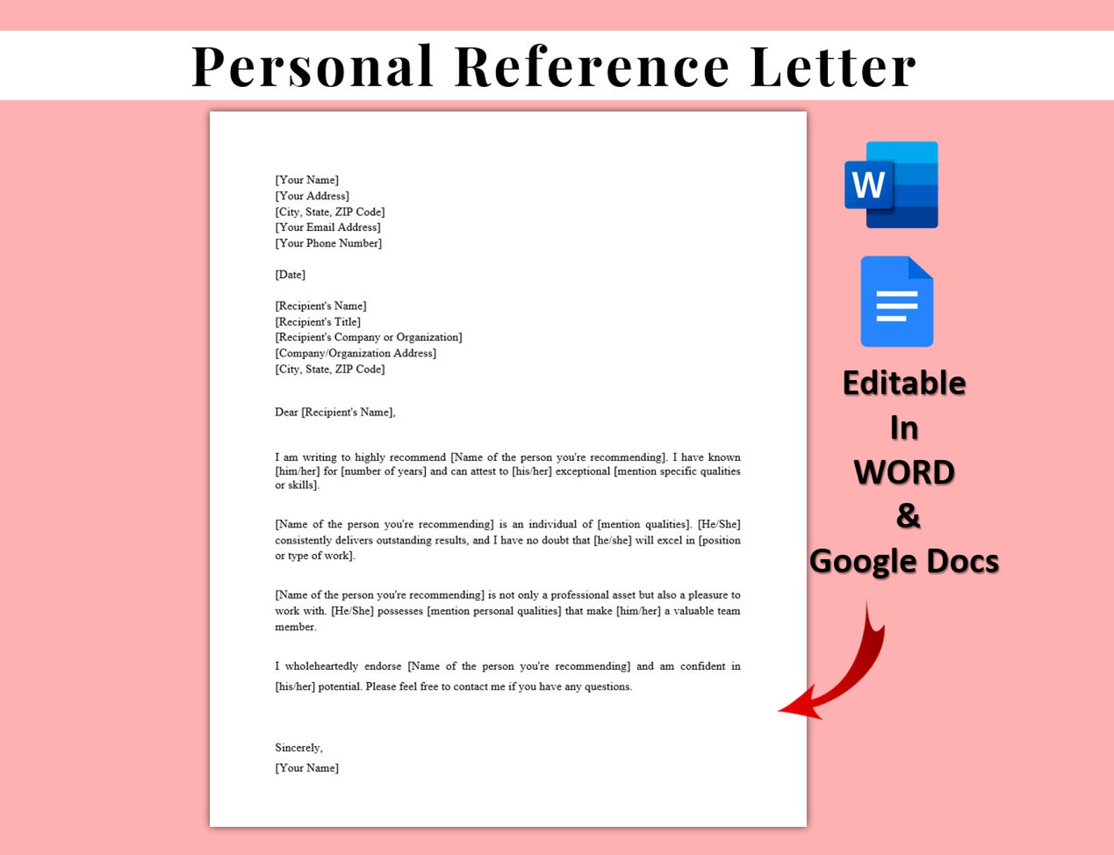 Editable Personal Reference Letter Template. Printable Letter of Editable Personal Reference Letter Template. Printable Letter of