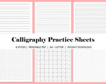 Calligraphy Practice Sheets Templates, Calligraphy Handwriting Paper, Calligraphy hand lettering guide sheet, Printable Digital Download PDF