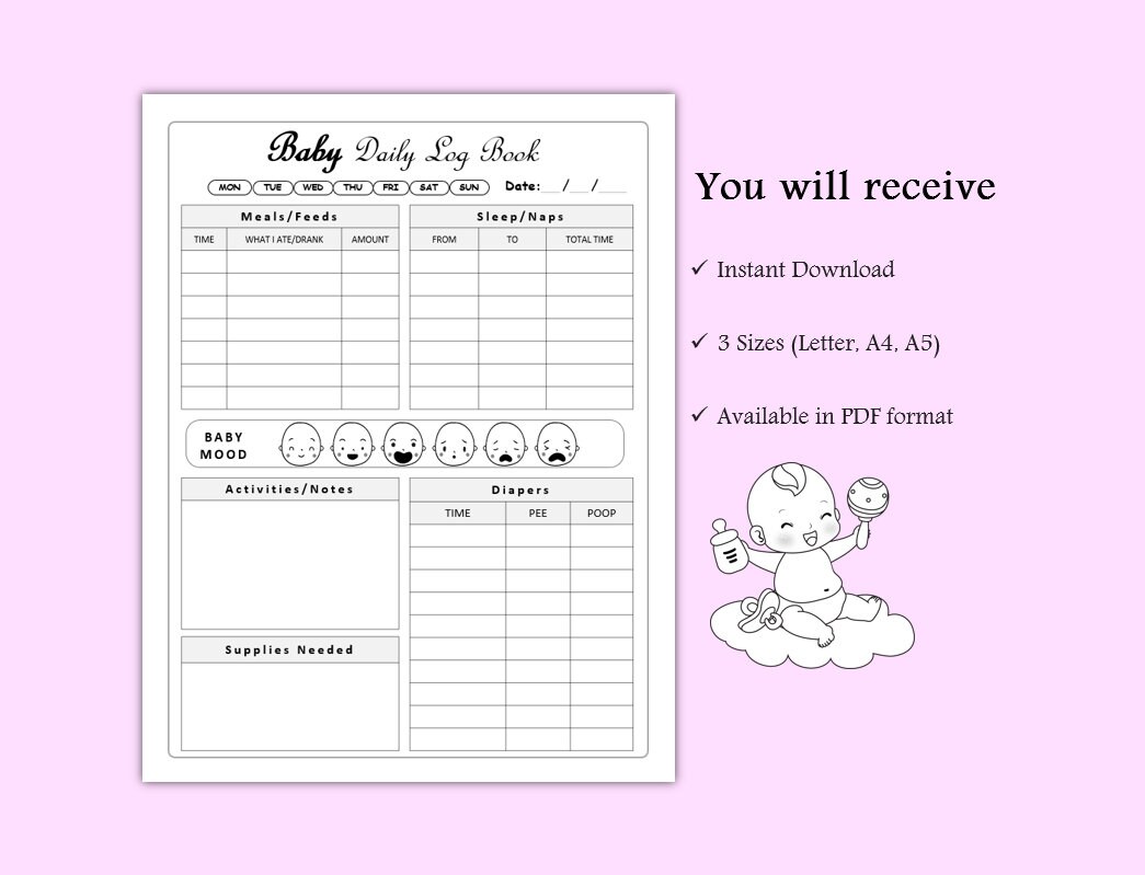 Infant Daily Log Printable Baby Daily Log Template Baby - Etsy
