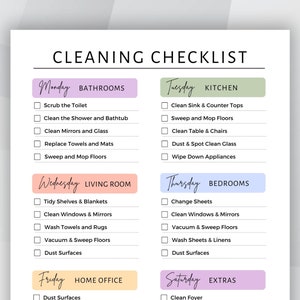 EDITABLE Cleaning Checklist, Printable Weekly Cleaning Schedule, ADHD Cleaning Planner, Household Chores Chart, Digital Download PDF & Canva