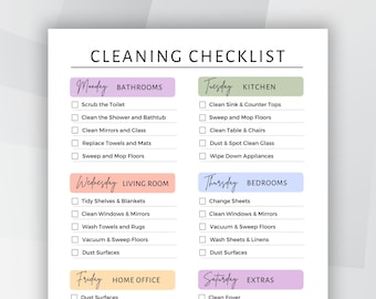 EDITABLE Cleaning Checklist, Printable Weekly Cleaning Schedule, ADHD Cleaning Planner, Household Chores Chart, Digital Download PDF & Canva