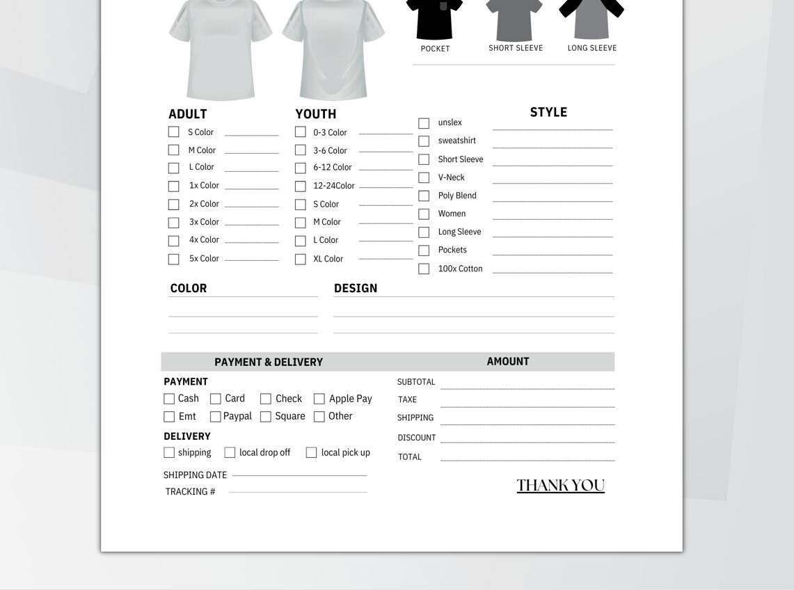 T-shirt Order Form Editable. Printable Shirt Order Form. Small Business ...