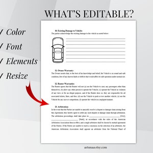 Editable Car Rental Agreement Template, Car Rental Contract, Printable Vehicle Lease Contract, Vehicle Rental Agreement, MS Word 6 PDF Files image 9