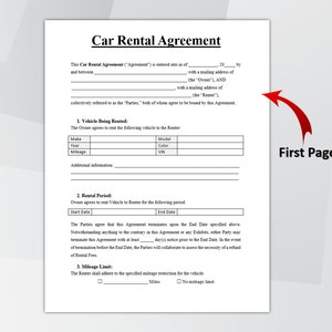 Editable Car Rental Agreement Template, Car Rental Contract, Printable Vehicle Lease Contract, Vehicle Rental Agreement, MS Word 6 PDF Files image 2