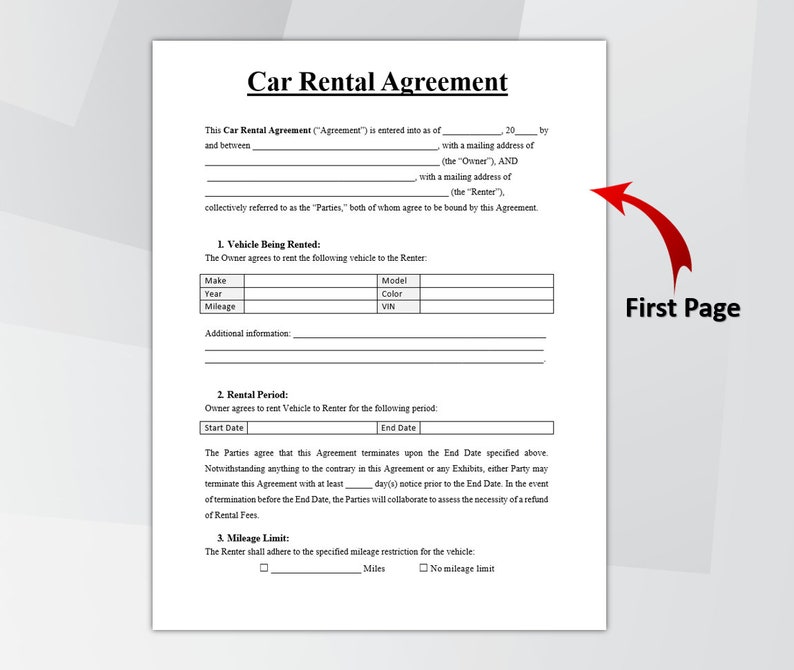 Editable Car Rental Agreement Template, Car Rental Contract, Printable Vehicle Lease Contract, Vehicle Rental Agreement, MS Word 6 PDF Files image 2