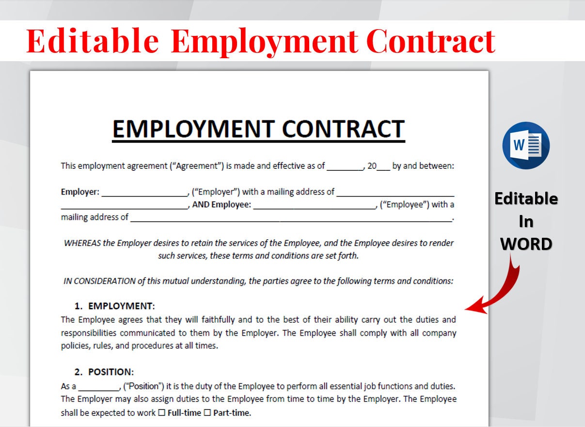 Employment Contract Agreement. Printable Employment Agreement Template