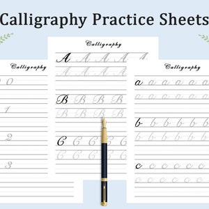 Modèles de feuilles de pratique de calligraphie | Fiches de calligraphie | Calligraphe | Feuilles de travail imprimables sur l'écriture manuscrite Alphabet complet