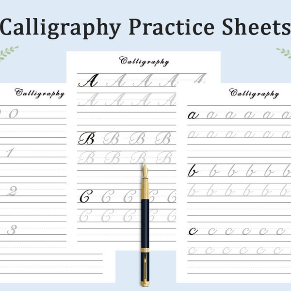 Modèles de feuilles de pratique de calligraphie | Fiches de calligraphie | Calligraphe | Feuilles de travail imprimables sur l'écriture manuscrite Alphabet complet