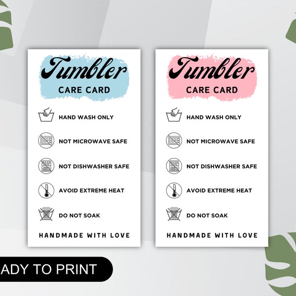 Tumbler Cup Care Instructions Card, Printable Washing Instructions,  Mug Small Business Supplies, Cup Care Card PNG JPG PDF Instant Download