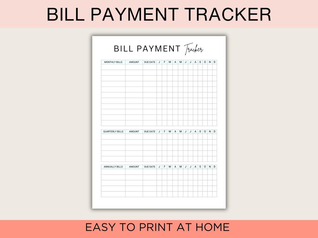 Bill Payment Tracker Bills Checklist Monthly Bill Log Yearly Bill ...