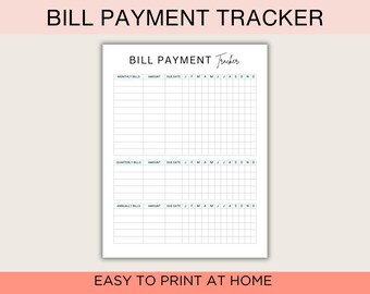 Bill Payment Tracker - Bills Checklist - Monthly Bill Log - Yearly Bill Tracker - Bill Payment Log - Printable - PDF - Instant Download