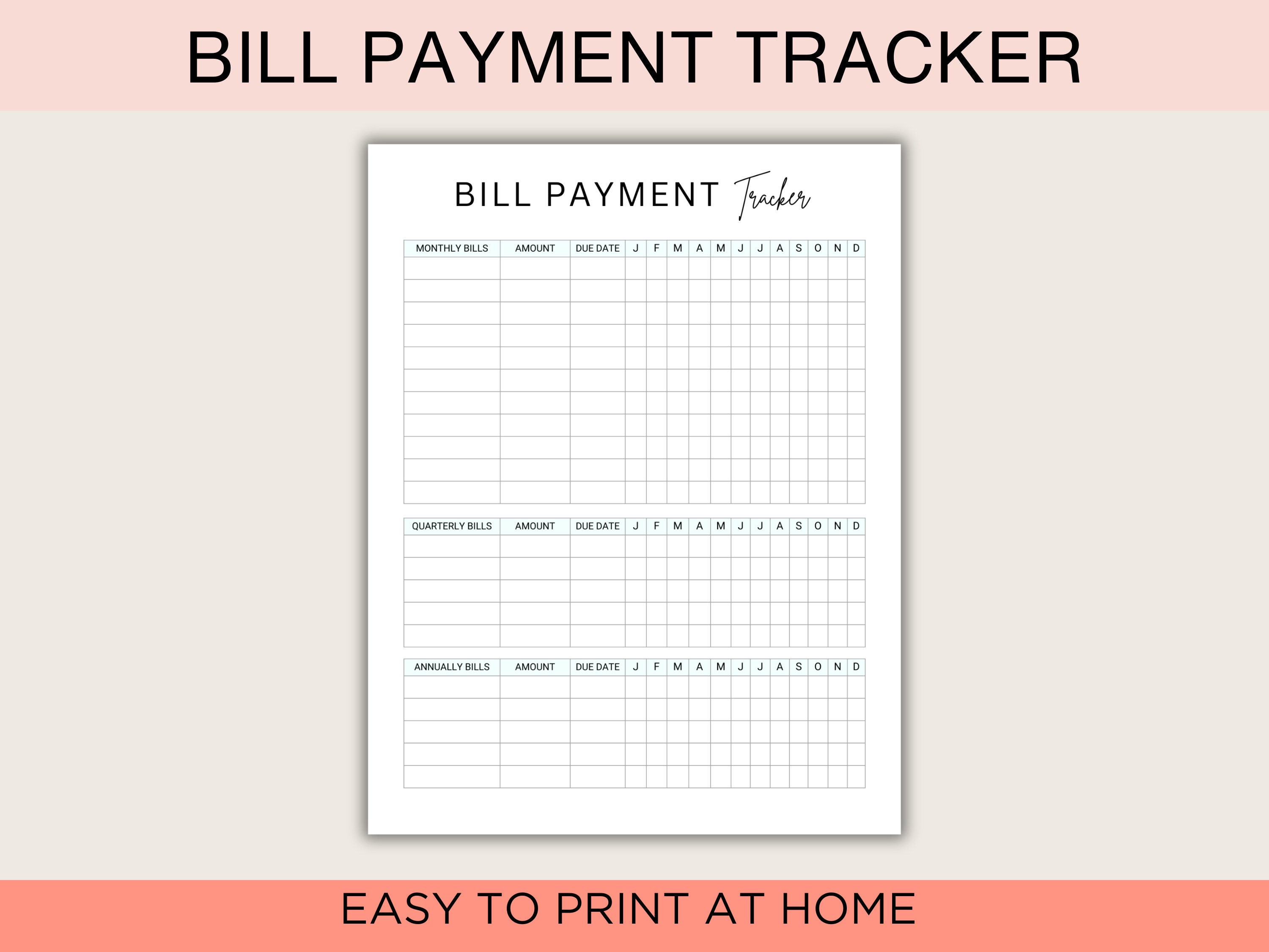 Bill Payment Tracker Bills Checklist Monthly Bill Log Yearly Bill ...