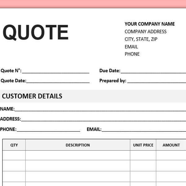 Quote Template | Quote Form | Editable PDF/ Microsoft Word/ Excel | Job Proposal | Job Quote for Small Business| Printable Price Estimate