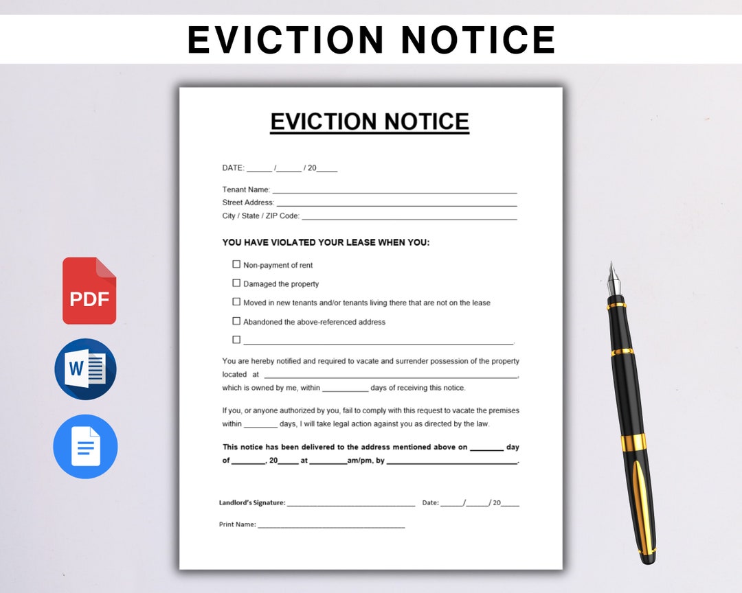 EDITABLE Eviction Notice, Printable Lease Termination Form, Notice to ...