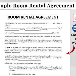 Editable Room Rental Agreement. Rent Room Template. Printable Lease Agreement to Share Property. Tenant Room. Rent Room Lease.