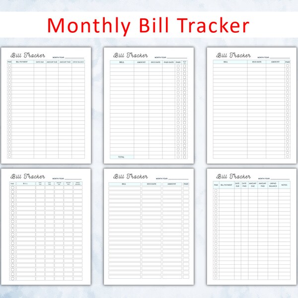 Bill Tracker Printable. Monthly Bill Payment Checklist. Bill Planner. Bill Log. Expense Tracker. Bill Payment Tracker. Bill Pay Organizer.