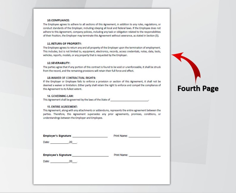 Employment Contract Agreement. Printable Employment Agreement Template