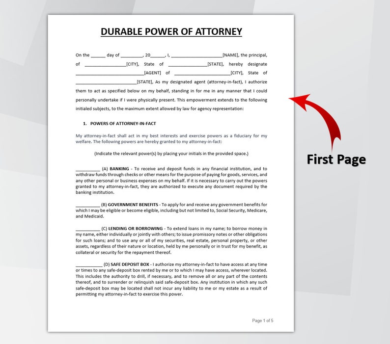 Durable Power of Attorney Template. Editable & Printable Durable Power of Attorney Form. POA Form. Instant Download. image 2