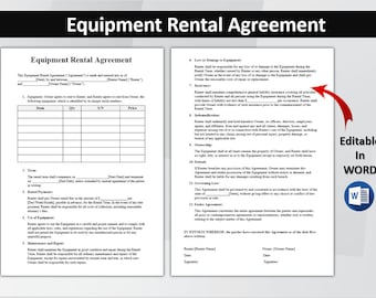 Equipment Rental Agreement Template. Editable Equipment Lease. Printable Professional Event Equipment Rental Contract Form