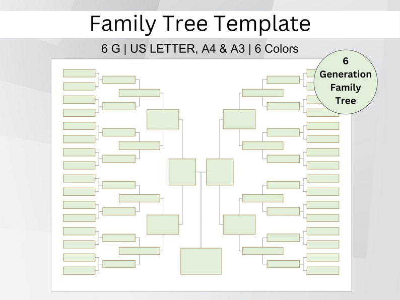 6 Generations Family Tree Templates. Family Tree Chart. Printable for ...