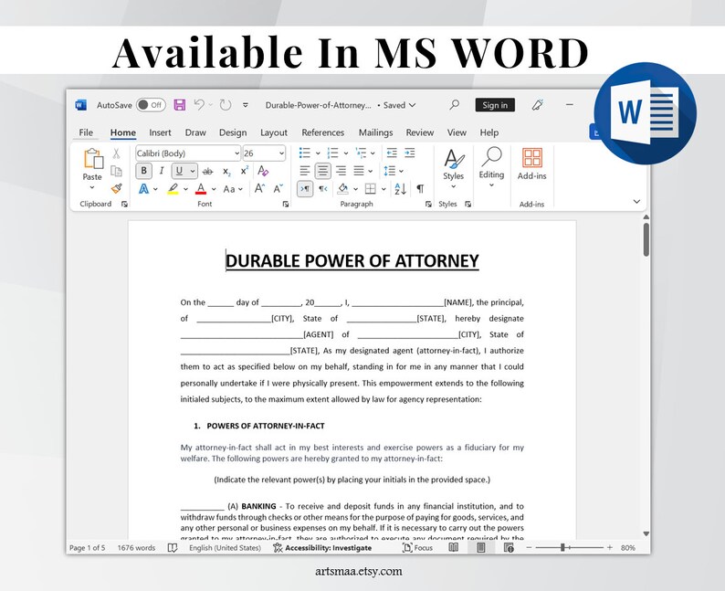 Durable Power of Attorney Template. Editable & Printable Durable Power of Attorney Form. POA Form. Instant Download. image 7