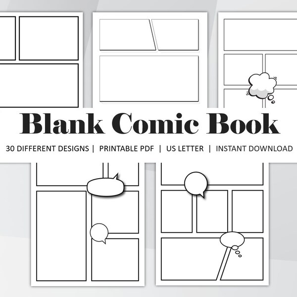 Blank Comic Book Template. 30 Different Designs. Comic Drawing Book. Digital Comic Paper Printable. Comic Book Panels. Digital Download