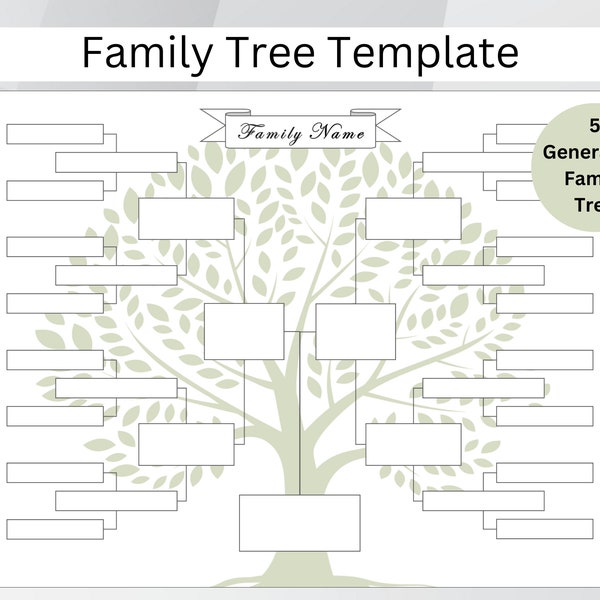 5 Generations Family Tree Chart. Printable Family Tree Templates. Digital Pedigree Chart. Editable Ancestral Chart. Genealogy Template.