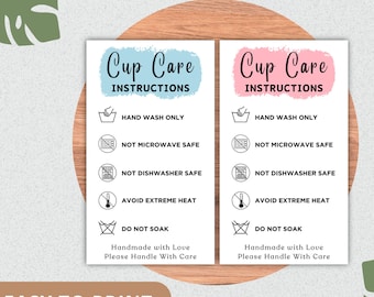 Tumbler Cup Care Instructions Card. Printable Washing Instructions. Mug, Tumbler Packaging Insert. Cup Care Card Small Business. PNG JPG PDF