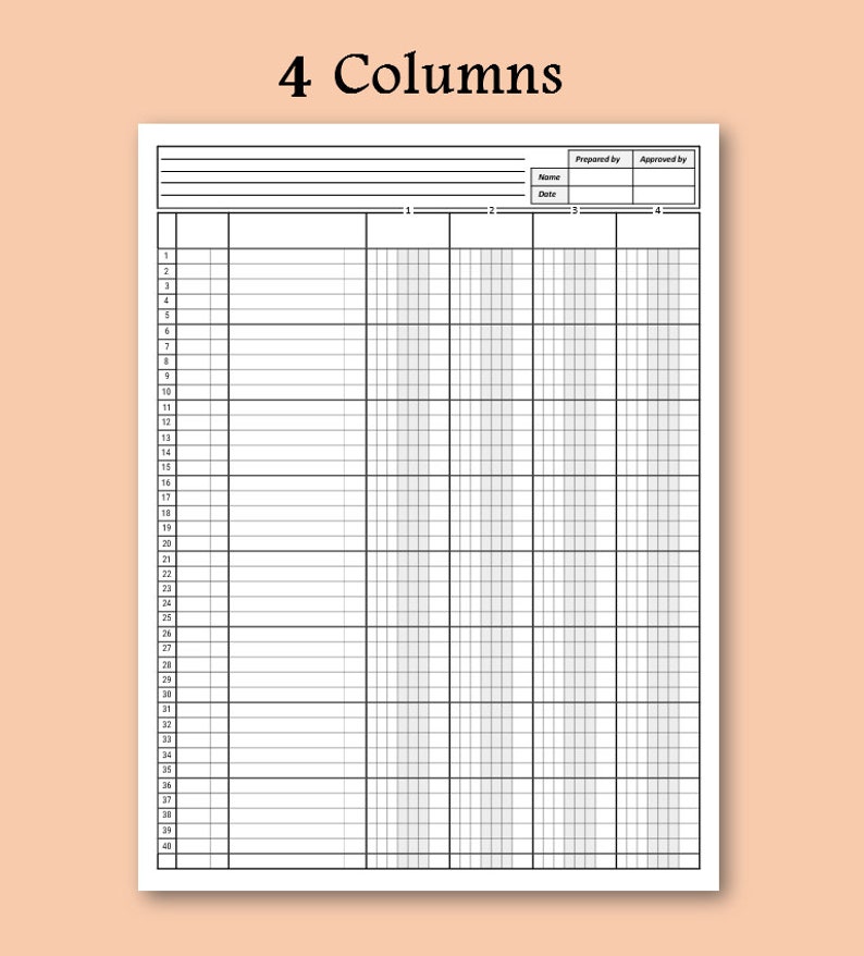 Accounting Ledger Book Column. Printable Columnar Paper. Etsy