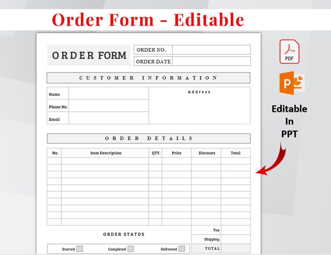 Order Form Editable. Etsy Shop Craft Business Forms. Purchase Etsy