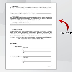 Editable Service Contract Template. Printable Service Contract Form ...