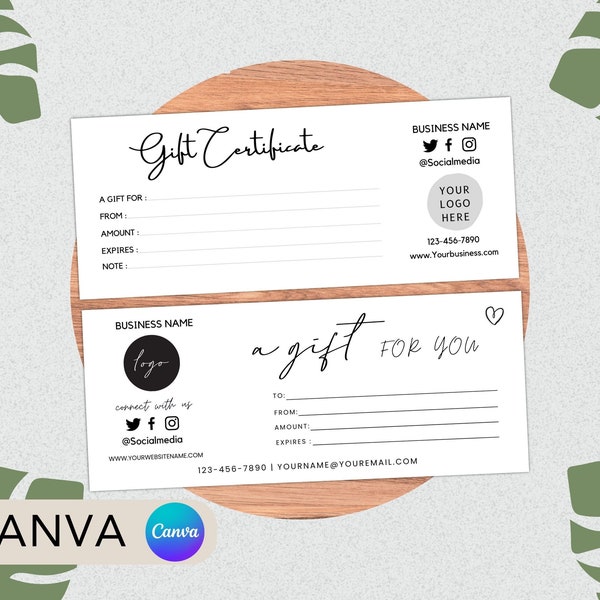 Gift Certificate Template Printable and Editable CANVA. Editable Gift Card. DIY Gift Certificate. Gift Voucher Certificate. Small Business.