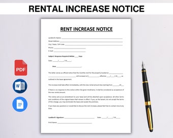 EDITABLE Rent Increase Notice, Printable Rental Increase Form, Rental Increase Letter Template, Tenant Notice, PDF, WORD, Instant download