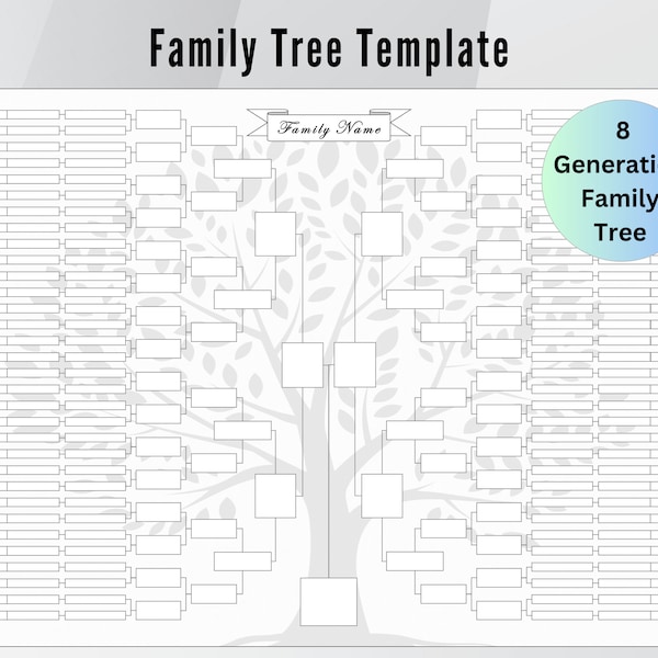 8 Generation Family Tree. Family Tree Chart. Printable Family Tree Templates. Editable Family Reunion Gifts. Pedigree Chart. Genealogy Chart