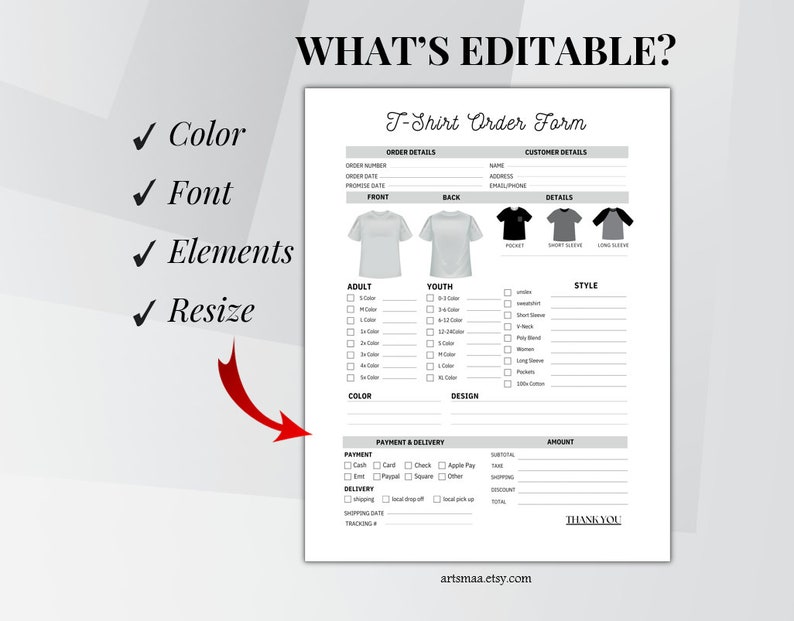 T-shirt Order Form Editable. Printable Shirt Order Form. Small - Etsy