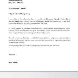 Professional Resignation Letter Template. Editable Letter of ...