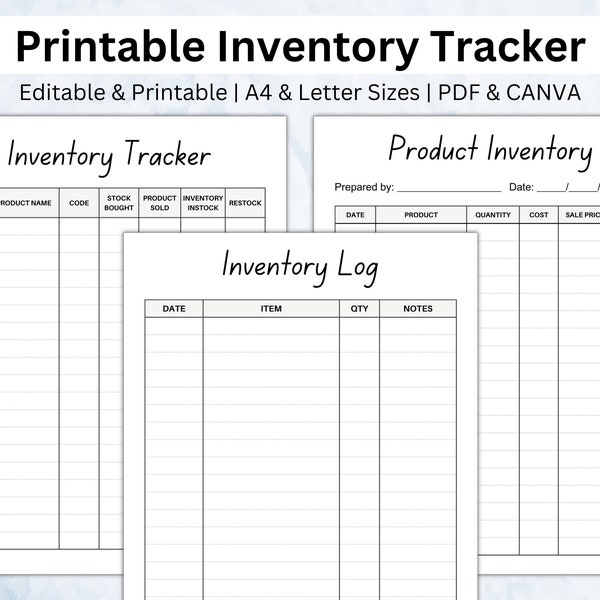 Inventory Tracker for Small Business, Printable Inventory Template, Editable Inventory Log Sheet, Digital Inventory Log List PDF & CANVA.