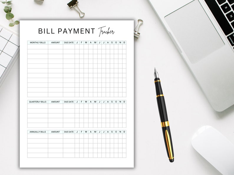 Bill Payment Tracker Bills Checklist Monthly Bill Log Yearly Bill ...