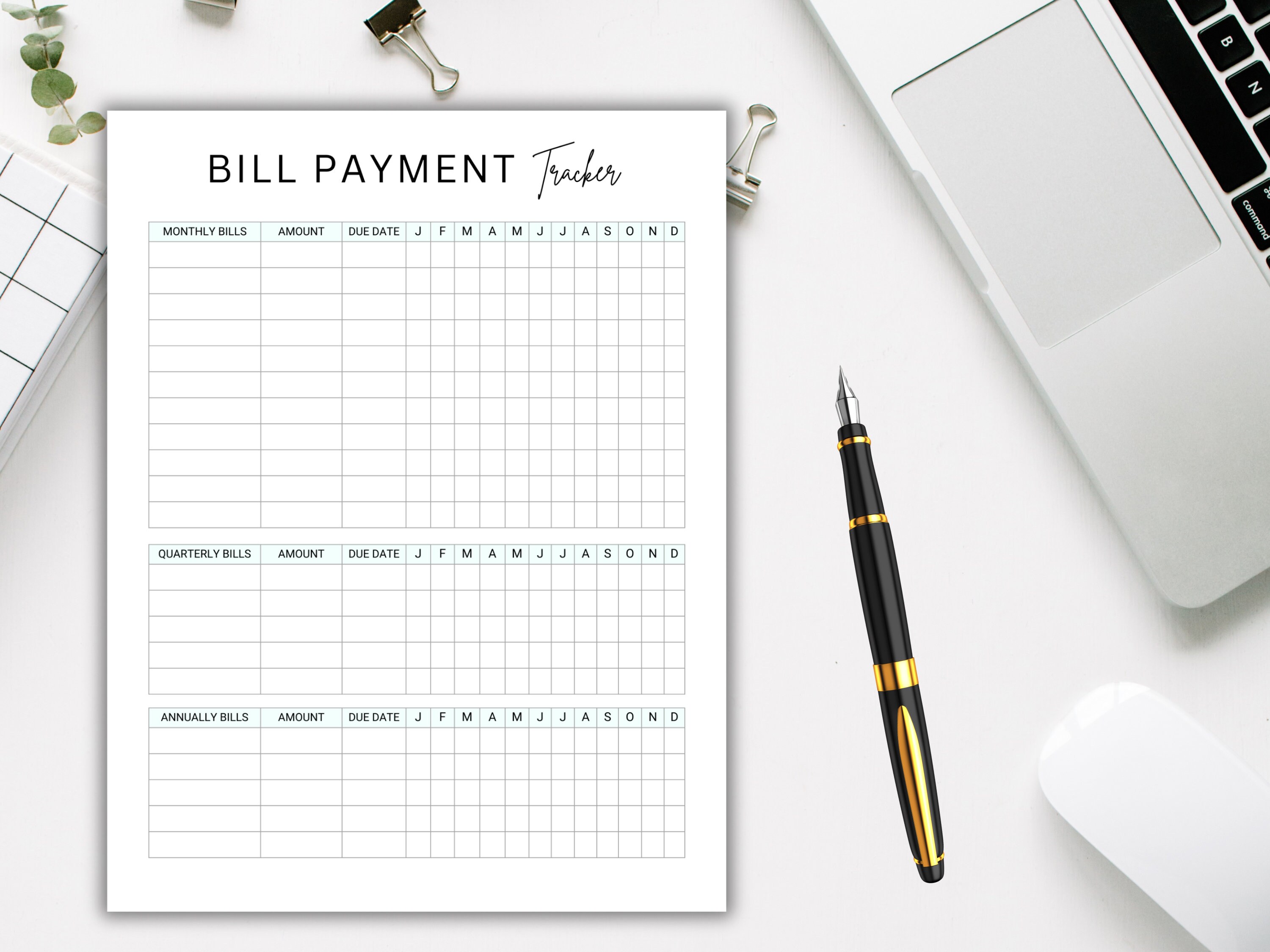 Bill Payment Tracker Bills Checklist Monthly Bill Log Yearly Bill ...