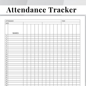 Attendance Tracker. Editable Attendance Sheet Template. Printable ...