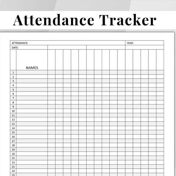 Attendance Tracker. Editable Attendance Sheet Template. Printable Microsoft Word/PDF. Attendance Tracking Chart for Teachers Employees Staff