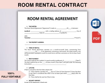 Printable Room Rental Agreement. Editable Room Rental Contract. Tenant Room. Roommate Room Lease Agreement. Rent Room. Word, PDF. Letter, A4