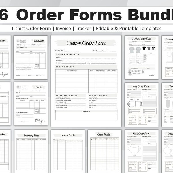 16 Order Form Template Editable. Printable Small Business Forms Crafters. Custom Order Form. Tshirt, Tumbler, Price Quote, Receipt, Invoice